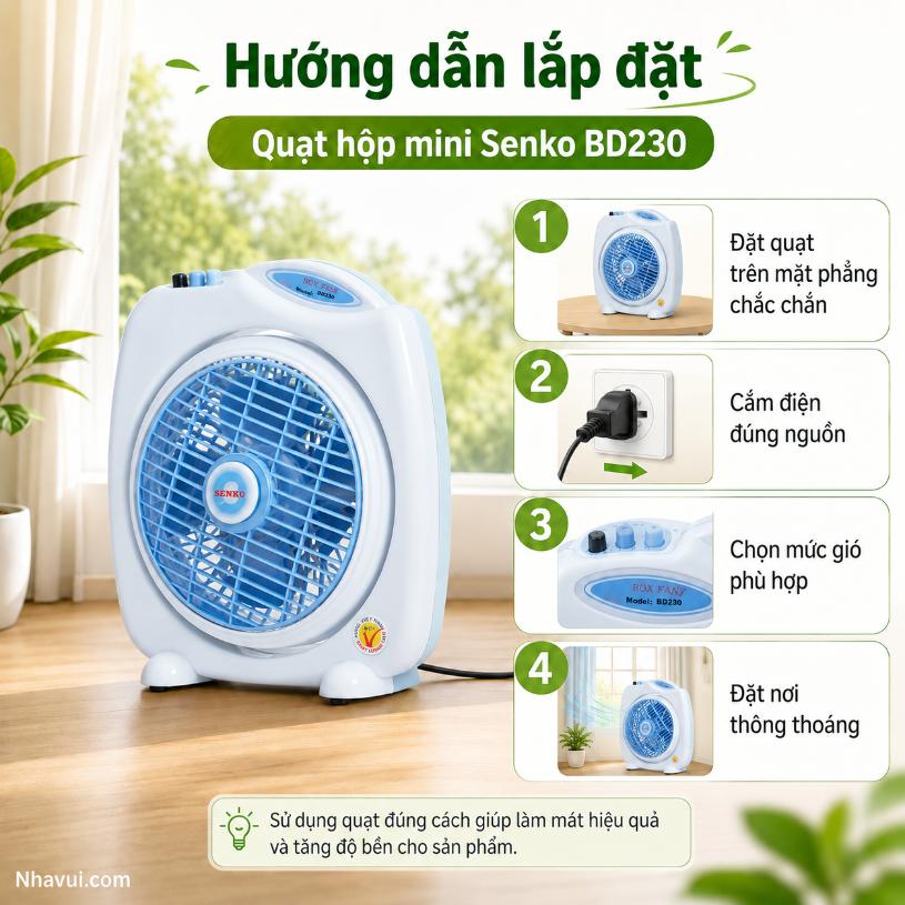 Quạt hộp mini Senko BD230 28W 5 cánh màu Kem Cốm, Kem Môn, Kem Xám